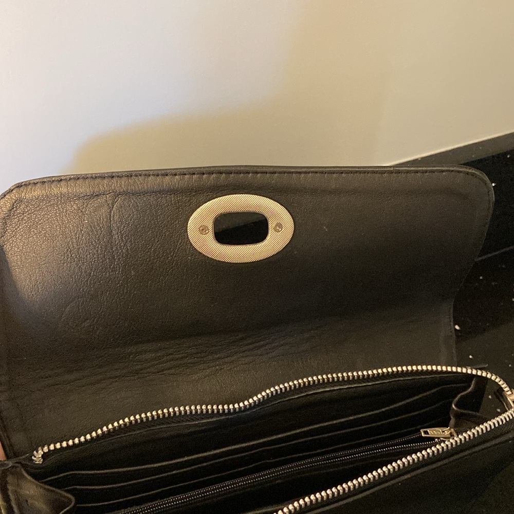 Black Pierced Leather Wallet Clutch with Silver Underlay & Hardware - Picture 6 of 12